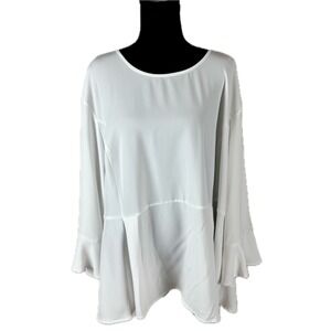 Catherines Black Label White Peplum Blouse Bell Sleeve Plus Size 4X 30/32W NWT